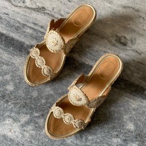 Jack Rogers Wedge Sandals 8.5 Gold/Beige